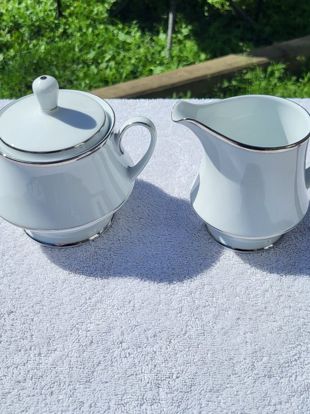Noritake Spectrum 2983 Creamer and Sugar Bowl Set Platinum Rings porcelain